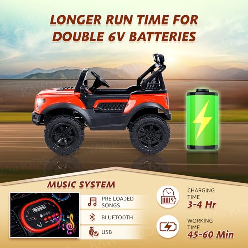 Image of Kawaii Kids 12V 4x4 Battery Operated Ride-On SUV for Kids with Parent Remote Control, Bluetooth, LED Lights, Corrosion-Resistant Paint, Big Size Electric Car for Boys & Girls Age 2-8 Years