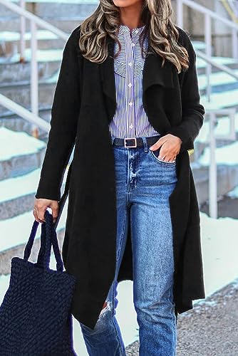 Angerella Women's Casual Long Sleeve Draped Open Front Knit Long Cardigan Sweater Outwear Coats with Pocket3