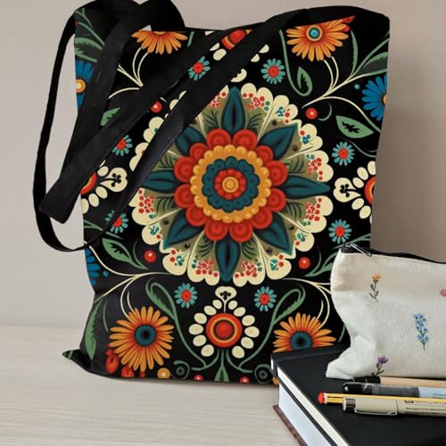 WCGXKO Polish Folk Art Tote Bag Polska Flowers Gift from Poland Babcia Gift (Polish Tote)4