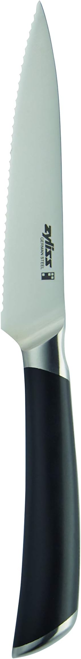 Comfort Pro Serrated Paring Knife, 11.5cm/4.5in, Sharp Forged German Stainless Steel, Antibacterial Black Handle with Finger Rest, Professional Kitchen Knife/Vegetable Knife, Dishwasher Safe