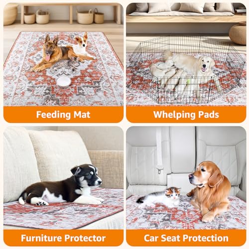 Image of LOOBANI Washable Pee Pads for Dogs, 1 Pack Super Absorbent Reusable Puppy Pads Leakproof Dog Traning Pads, Waterproof Non-Slip Whelping Pad for Floor, Playpen, Crate, Couch-72 x72 (Red-Orange)