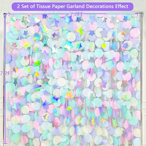 Image of 205Ft Pastel Party Decorations Circle Dot Backdrop Streamer Pastel Tissue Paper Polka Dots with Iridescent Star Hanging Garland for Birthday Wedding Bachelorette Engagement Party Supplies