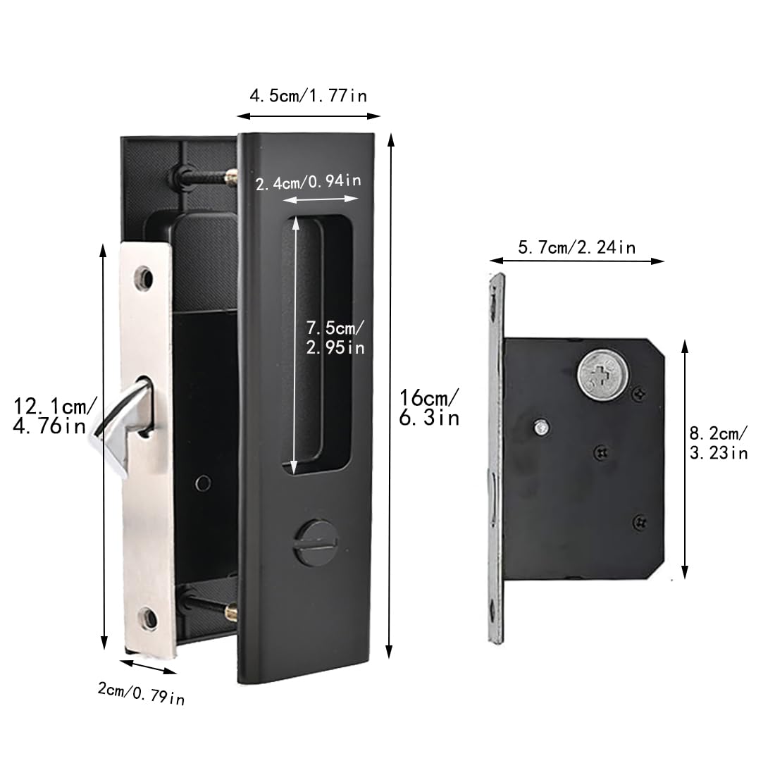 Ghyxfdai Sliding Pocket Door Lock, Invisible Recessed Handle Wooden Door Lock, Rectangular Brushed Black Mortise Lock - Image 3