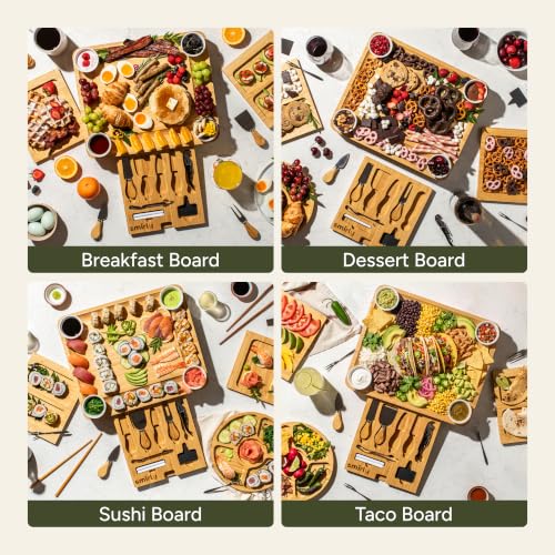 Image of SMIRLY Charcuterie Boards Set, Large Cheese Board Set, Bamboo