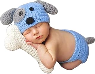 SUNBABY Newborn Photography Props Baby Knitting Wool Material Photography Costume Cute Animal Style Baby Crochet Clothes (Blue Dog)