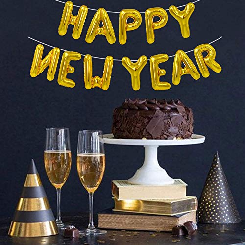 Image of TONIFUL Gold Happy New Year Balloons 16 Inches Mylar Foil Letter Sign Banner balloon For 2025 New Years Eve Party Anniversary Decor Home Party Decorations