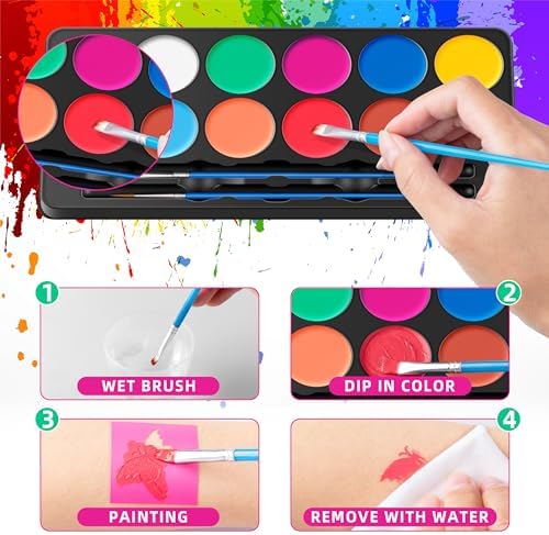 Maydear Face Painting Kit for Kids with 12 Colors Safe and Non-Toxic Large Water Based Face Paint (Matte) 3 512YZG99b2L. AC