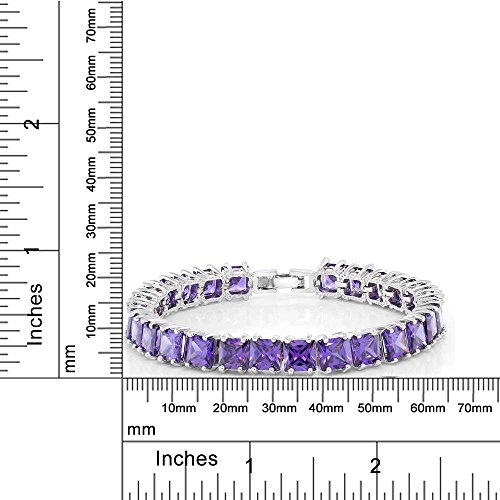Gem Stone King 15.00 Ctw Princess Cut Purple CZ Fold Over Clasp Tennis Bracelet For Women 7 Inch - Image 6