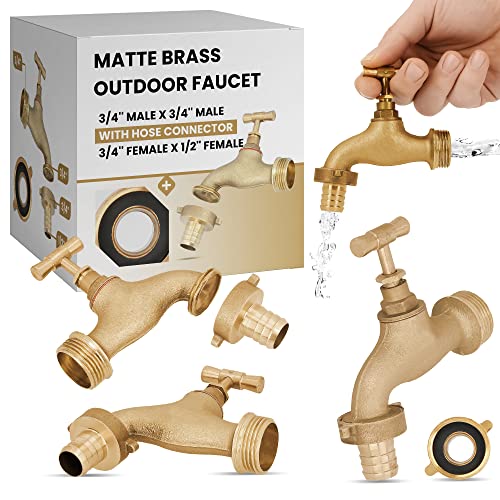 Robinet en laiton 3/4'' x 3/4'' Mâle avec raccord de tuyau 3/4'' x 1/2'' Femelle Valve de sortie en métal durable Robinet d'écoulement de jardin salle de lavage WC Robinet extérieur Raccord de tuyau Cover