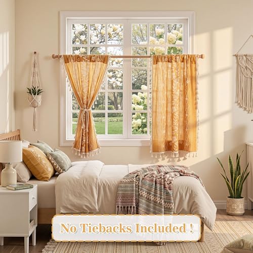Image of MYSKY HOME Short Tiers Curtains 30 Inch Length Boho Floral Linen Blend