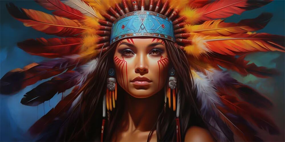Diamond Painting Kits for Adults Large, 5D DIY Native American Woman Diamond Art Kits Adults Square Drill Large Dimond Art Native American Gem Arts for Wall Decoration 80x40cm/31.5x15.7 Inch (WL474)