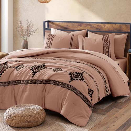 Image of MaiReve Embroidery Full Size Comforter Set 7 Pieces Dusty Pink Bed in a Bag