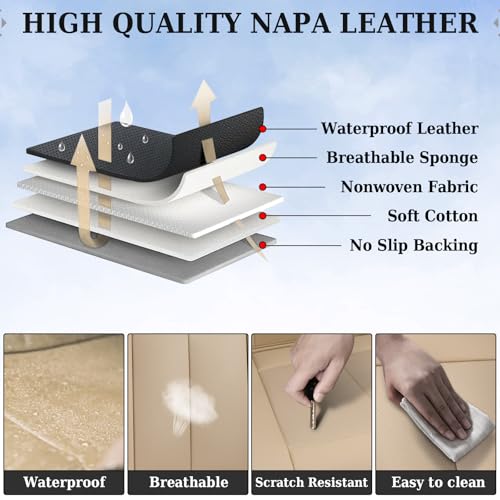 Image of Coverado Backseat Cover for Dogs, Car Seat Protector for Back Seat, Car Seat Covers Beige, Car Seat Cushion Nappa Leather, 3-Pieces Waterproof Seat Covers Carseat Cover Universal Fit for Most Cars