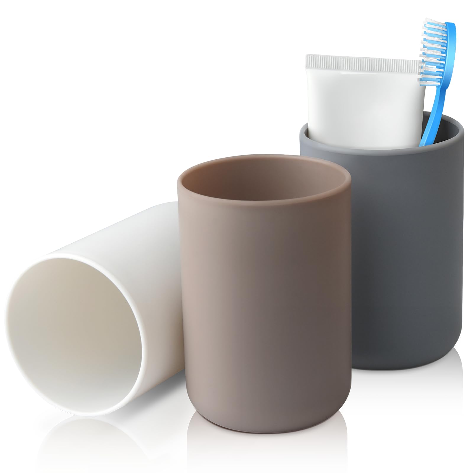 Ukaeno zahnputzbecher 3 Stück, Kunststoff in Lebensmittelqualität, absolut bruchsicher (Weiß, Grau, Braun)