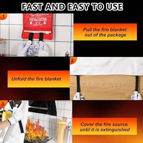 Image of Macarrie 20 Pack Emergency Fire Blanket Bulk with Hooks and Gloves 40''x 40'' Commercial Fire Suppression Fiberglass Safety Fireproof Blanket Survival for Restaurant School Kitchen Donation Supply