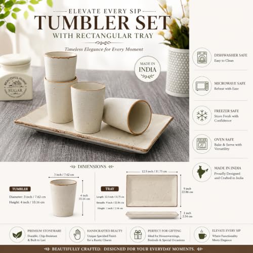 Image of miah decor Ceramic Tumbler Set of 4 with Serving Tray, Handmade Stoneware