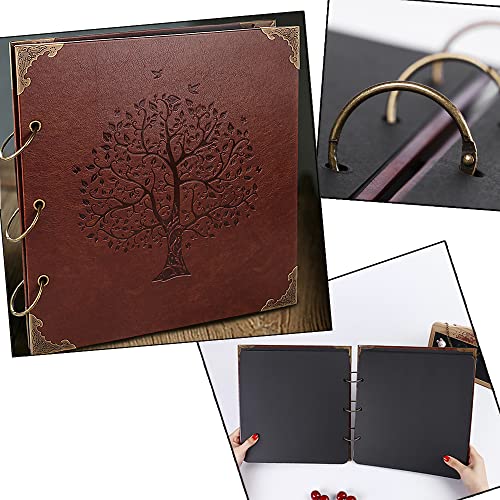 Advcer Photo Album Diy Scrapbook (10X10 Inch 50 Pages Double Sided), Vintage Leather Cover Three-Ring Binder Family Picture Booth With 9 Color 408Pcs Self Adhesive Photos Corners For Memory Keep, Tree #TOP1