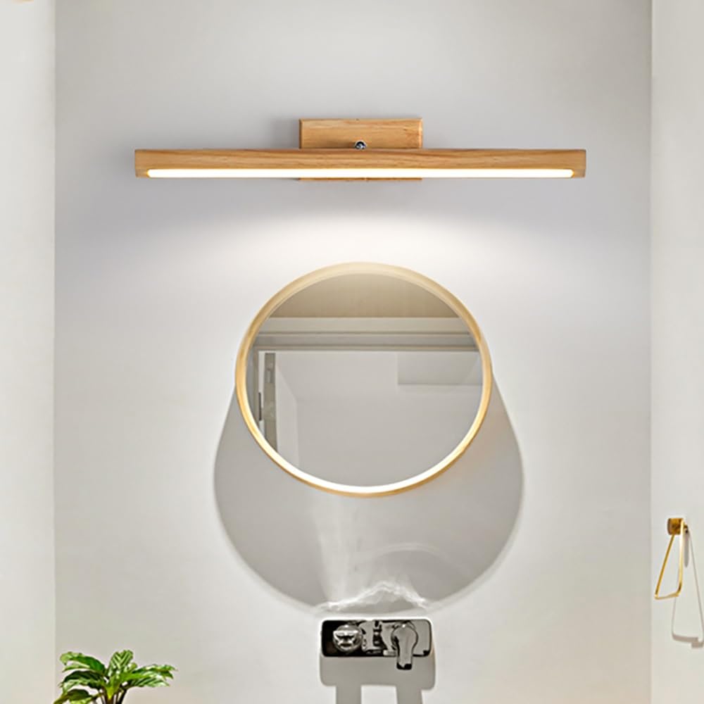Nowoczesne Lampy Lustro Łazienkowe z Drewna, Oświetlenie nad Lustrem Minimalistyczne Lampy Ścienna Łazienka do Makijażu(Wood,60cm/23.62in)