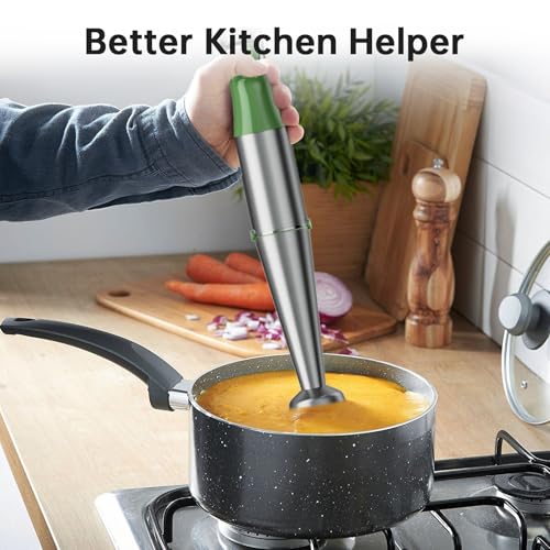 Image of Turelar Immersion Blender Handheld Corded Hand Blenders Set 1100W, Trigger Variable Speed 5 in 1 Stick Emulsifier with Chopper, Whisk and Frother for Soup, Baby Food and Smoothies, Green