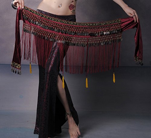 Women's Belly Dance Tribal Hip Scarf with Fringe Coins Flannel4