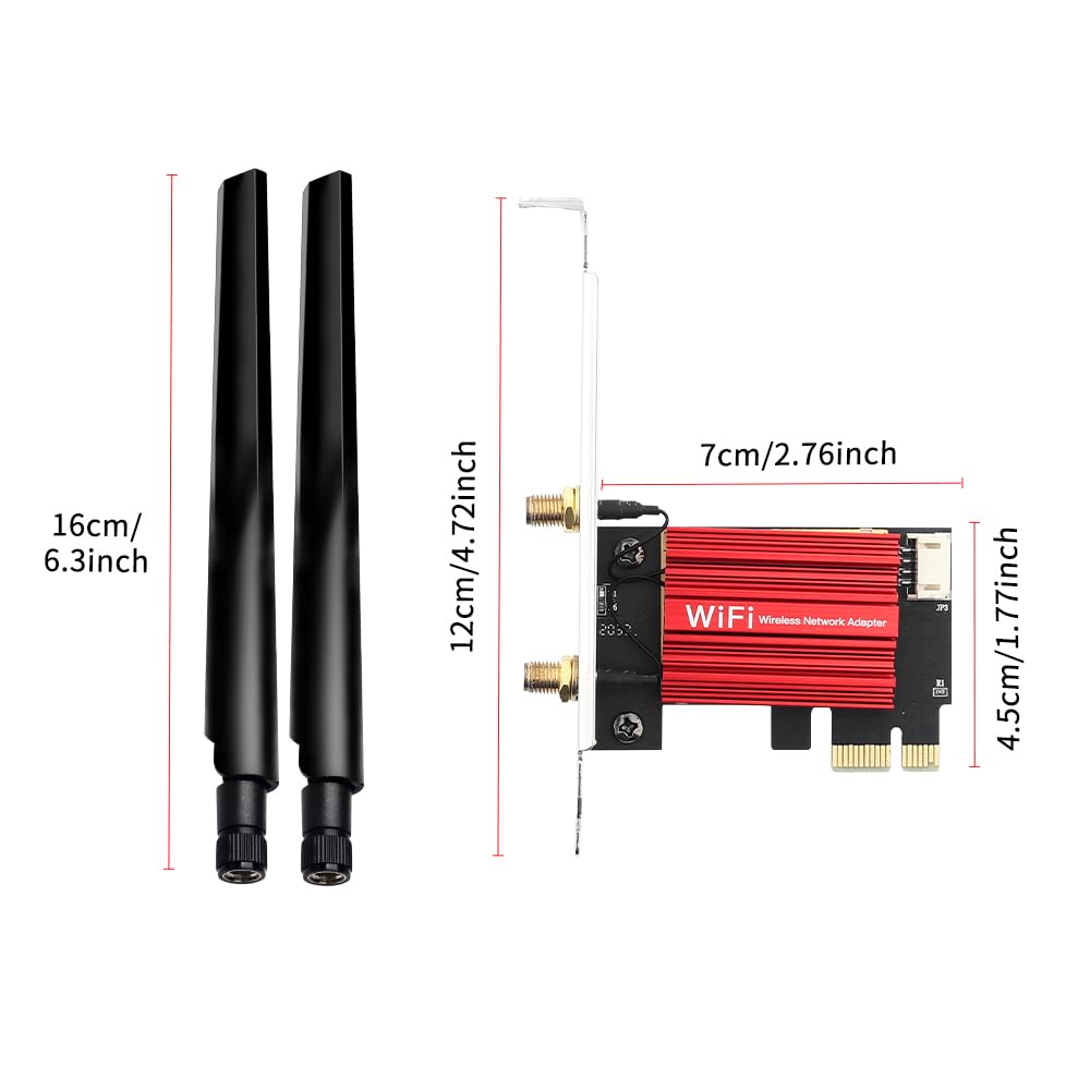 Tarjeta de red PCIe AC1200 de doble banda para escritorio con Bluetooth 5.1, compatible con Windows 10/11, transmisión de oficina para juegos, 2 antenas de alta ganancia