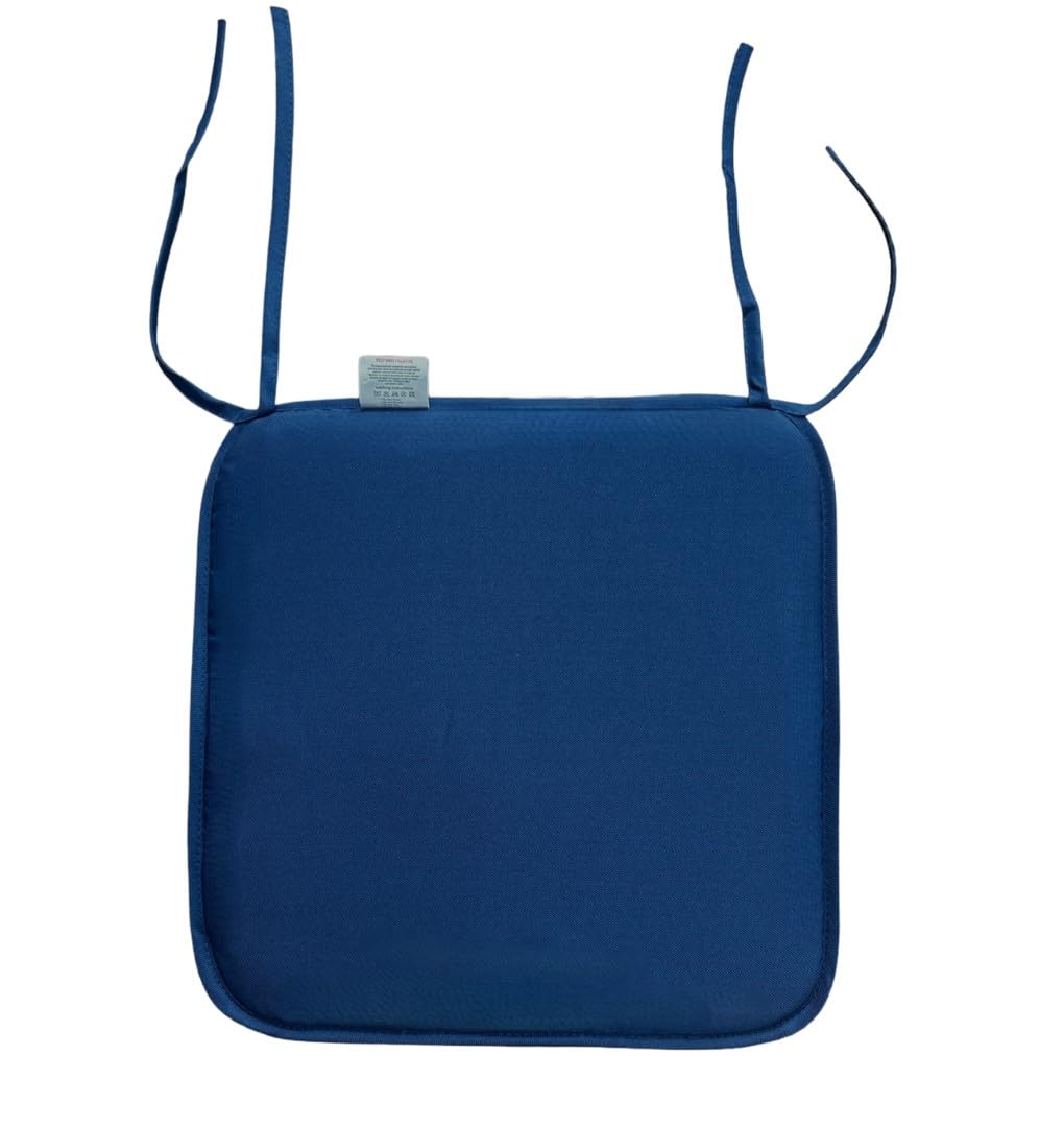 clicktostyle Plain Seat Pads with Tie On For Home Garden Office 38 x 38 cm Water Proof (1, Navy, 38x38cm)