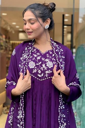 Image of Jwalin Women's Chinon Silk Kurta Pant Set with Dupatta|Kurta Set for Women|Ethnic Set