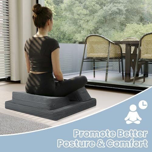 Meditation Cushion, Meditation Pillow for Sitting on Floor, Large Yoga Zabuton Pillows Washable, Zafu Set with 2 Knee Supports, 3 Shapes for Comfortable Sitting, Dark Grey - Image 5