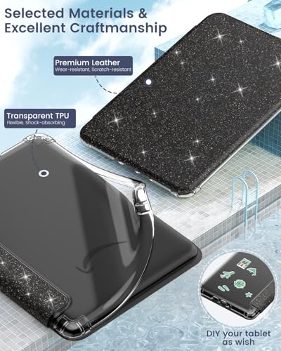 MoKo Hülle für 7 Kindle Paperwhite 12. Gen 2025/2026 & Kindle Colorsoft Signature Edition 2024, Ultraklar Weich Transparent Rückseite Leicht Schutzhülle mit Auto Schlaf/Aufwach, Glitzer Schwarz