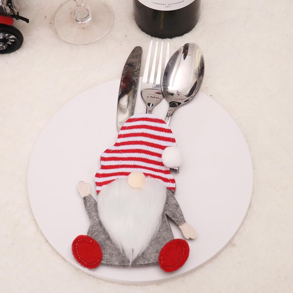 NISEVAN 3PCs Christmas Silverware Holders, Faceless Gnome Knives Forks Spoons Flatware Tableware Cutlery Bags for Christmas New Year Party Dinner Table Decorations image 5