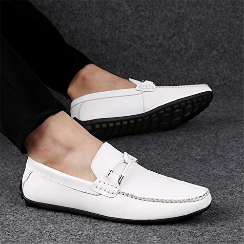 Driving Loafer for Men Boat Moccasins Slip On Style OX Leather Classic Embossed Texture(Conventional Optional)(White,10 M US)4
