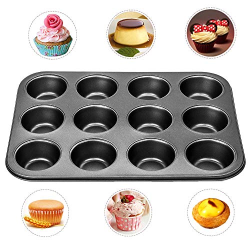 Foto von DIVCHI 12er-Muffinform, antihaftbeschichtet – BPA-freie Cupcake-Form, robuste Muffinform zum Backen, spülmaschinenfest, schwarze Cupcake-Backform