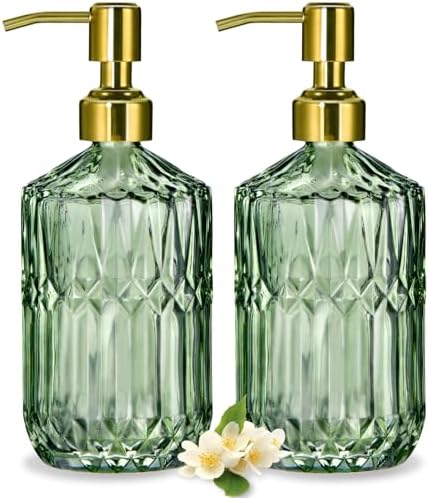 COHOSEGE 17 Oz Green Glass Kitchen Soap Dispenser for Dish Soap, ...