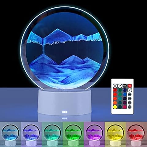 Joycabin 3D Moving Sand Art Picture, Flowing Sand Painting Desk Lamp, 360° Rotating Hourglass Lights with Remote Control, Round Glass Moving Sand Art Night Light for Home Office Gift Decor Cover