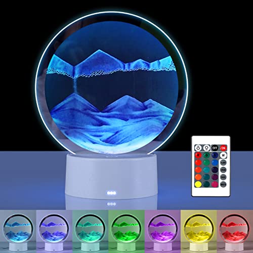Joycabin Immagine artistica 3D con sabbia mobile, lampada da scrivania con pittura a sabbia fluente, luci a clessidra rotanti a 360° con telecomando, luce notturna rotonda in vetro per casa ufficio