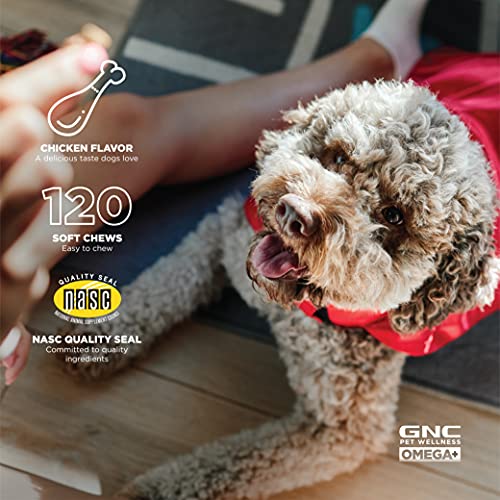 Gnc Pets Omega Skin & Coat Dog Supplements For Adult Dogs With Omega Fatty Acids & Flaxseed, 120 Ct| Chicken Flavored Soft Chews For Dogs Skin & Coats With Salmon Oil And Vitamin E (Ff15440) #TOP3