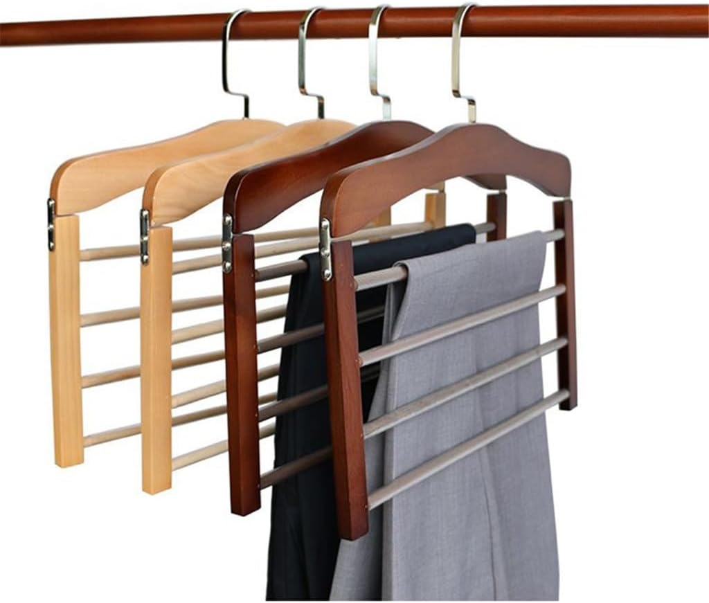 Hangers for Clothes Pants Closet Wooden Trouser Jeans Scarf Organizer Storage 4 Layer Multiple Hanger(E)