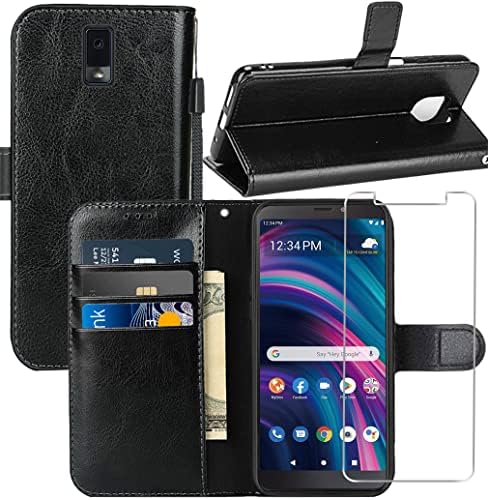 for Blu View 3 Case, for Blu View 3 B140DL Wallet Case, with Screen Protector,PU Leather Wrist Strap Card Slots Shockproof Protective Flip Cover Phone Case for Blu View 3 B140DL, Black