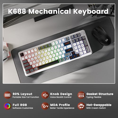 Image of Redragon Wireless Mechanical Keyboard, 3 Mode Gasket Mounted RGB Gaming Keyboard with Volume Knob, Pre-Lubed Linear Switches, MDA-Profile, 98 Keys Hot Swappable Creamy Keyboard for Pc /Tablet /Xbox Blue