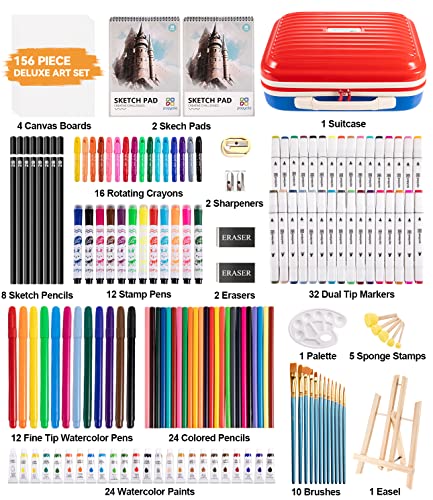 POPYOLA 156-Piece Deluxe Art Set in a Carring Luggage Case Drawing Painting Kit with Wooden Easel and 2 Sketch Pads… - Image 3