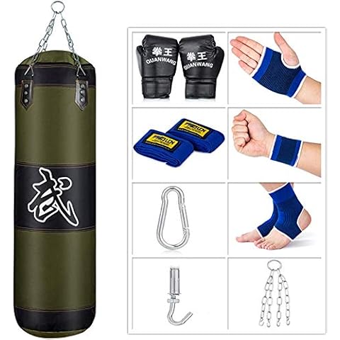 Sfeexun Heavy Boxing Punch Bags Hanging,Home Fitness Gym Boxing Set Equipment with Gloves, Chain, Ceiling Hook forTeenage and Adult Training (Not Filled) Cover