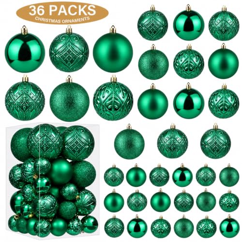 SZVRL Christmas Balls Ornaments -36pcs Shatterproof Christmas Tree Decorations with Hanging Loops for Xmas Tree, Holiday Party, Wedding & Indoor Home Decor,6 Styles in 3 Sizes (Green) - image 2