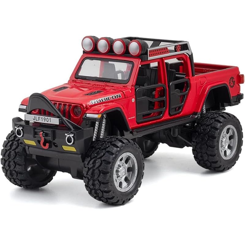 Image of Kids Model 1:32 Rubicon Die Cast Metal Car Pull Back Action Opening Doors with Realistic Engine Sound Lights Toy Car Gift for Boys - Red