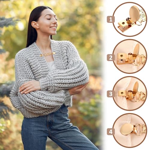 Image of Qianyu 3 Pcs Vintage Sweater Shawl Dress Cinch Clip Set Scarf Shirt Cardigan Collar Clip Dress Shirt Waist Cincher Clip Clothing Cinch Brooch Clip Ladies Dress Chain Cardigan for Valentine's Day Women