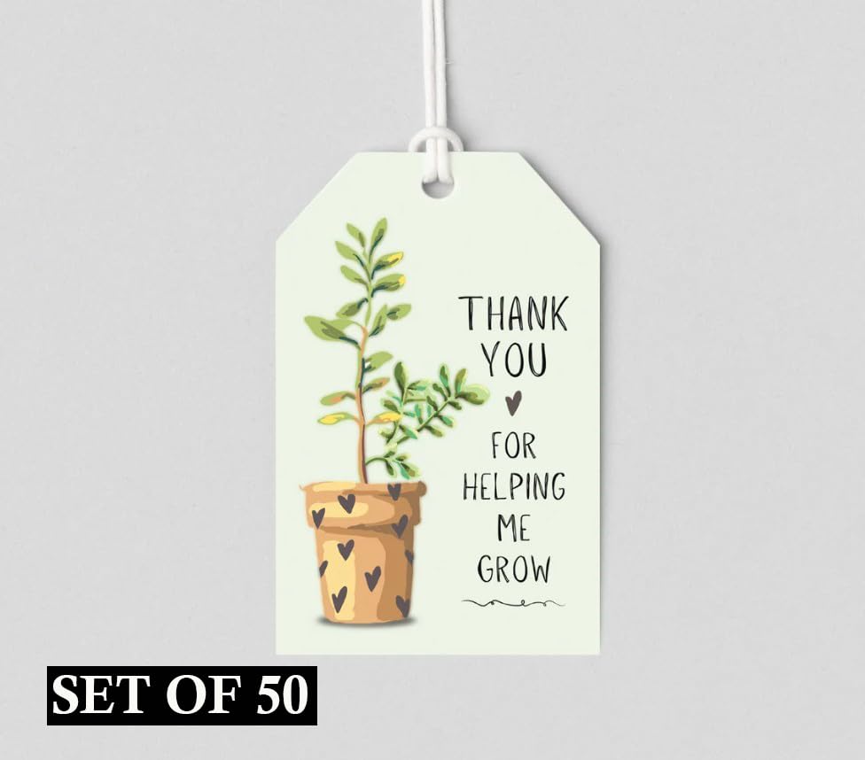 PICKKART Thank You for Helping Me Grow Gift Tags, Teacher's Day Gift Tags, Set of 50, White-image-12