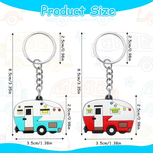 Image of Thinp 2 Pieces Camper Keychain, RV Camper Keyring Accessories for Travel Trailers Enameled Metal Retro Camping Car Keychain