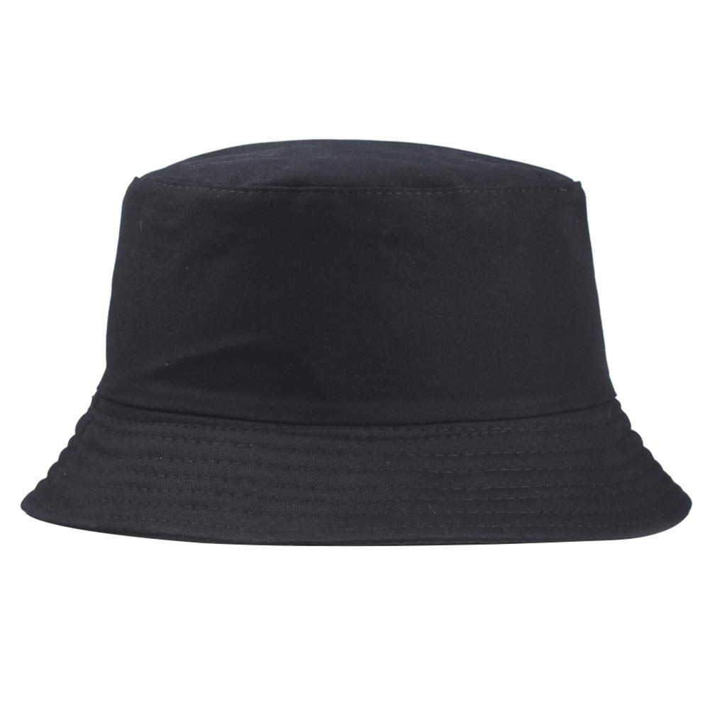 ZHOUBA Men Women Bucket Cap Portable Solid Color Folding Fisherman Sun Hat Outdoor Beach Cap Black