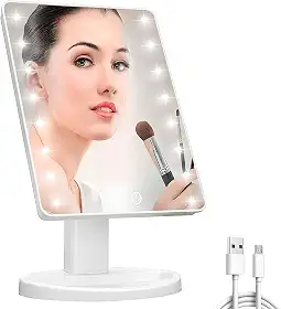 Espelho De Bancada Mesa Com Led Portátil Maquiagem Camarim Articulado USB