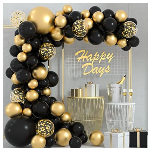 FEPITO 108 piezas de oro negro globo guirnalda arco kit 5 10 12 18 pulgadas metálico negro oro confeti globos para cumpleaños boda nupcial baby shower graduación fiesta decoraciones