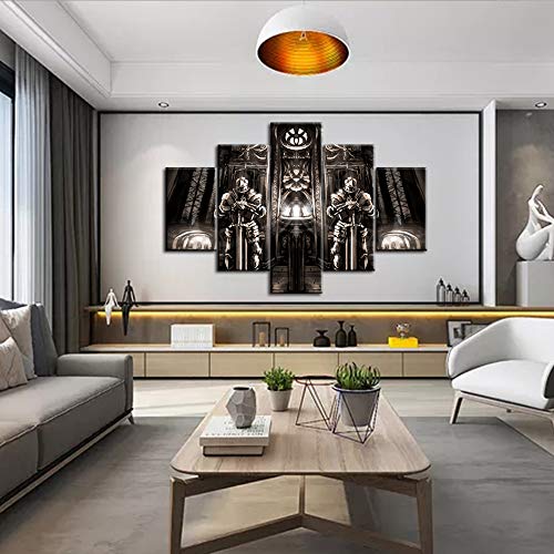 Ancient Cathedral Picture Wall Art Abstract Knights Painting On Canvas Medieval Warrior Wall Art Vintage Poster And Prints Home Decor Living Room Framed Stretched Ready To Hang 5 Panel(60''W X 40''H) #TOP2